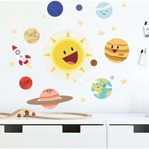 Cartoon Sun Universe Rocket Self-Adhesive Wall Stickers Childrens Bedroom Porch Wall Beautification Decorative Wallpaper