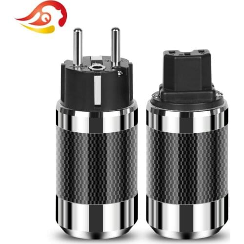 QYFANG Carbon Fiber Rhodium Plated EU Schuko AC Power Plug IEC Male Female Jack HiFi Audio Speakon Power Connector Metal Adapter