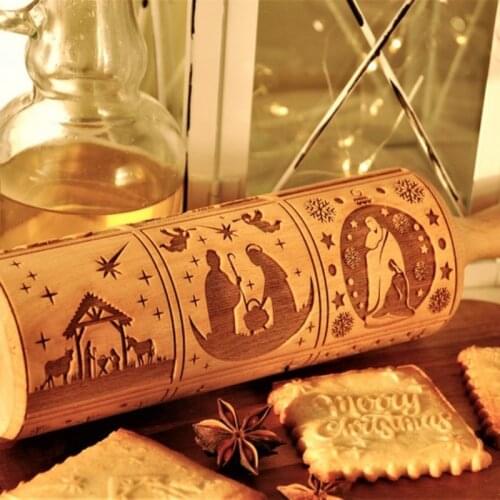 New Style Embossing Rolling Pin Baking Cookies Noodle Biscuit Fondant Cake Dough Engraved Roller Wood Gifts 15 Colors