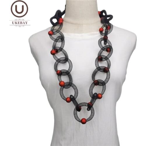 UKEBAY New Black Mesh Jewelry Red Pearl Pendant Necklace For Women Luxury Designer Necklaces Long Body Accessories Wedding Gifts