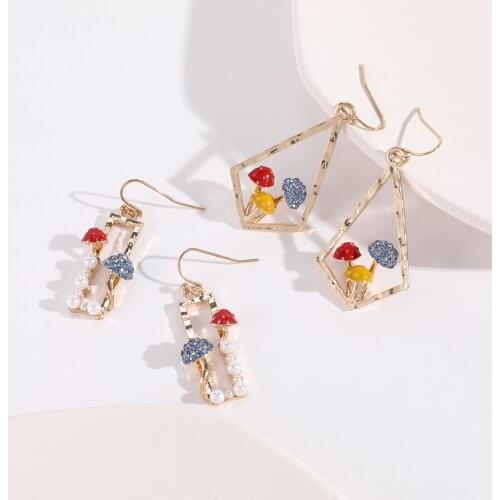 Makersland Cute Mushroom Earrings For Women Unique Design Geometric Colored Mushroom Sweet Earrings Girls Gifts Women Accessary