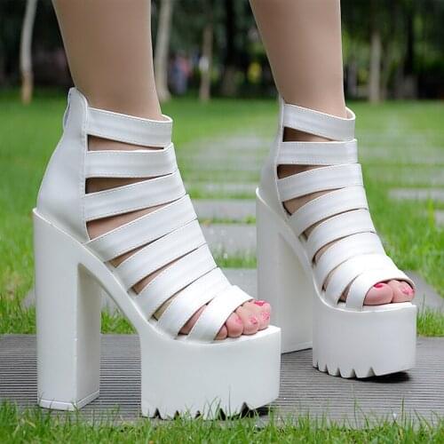 2020 HOT Women Sandals Fashion Peep Toe Thick Heel Women Shoes Summer High Heel 14CM Platform Elegant Party Shoes Sandals