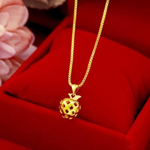 Pure Yellow Gold Color Necklace for Women Wedding Engagement Jewelry Fashion Hollow Charm Fruit Pendant Chain Bijoux Party Gifts