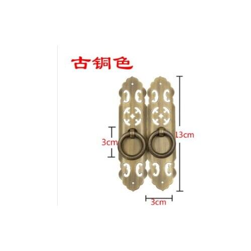 03Chinese style pure Brass Antique classic double door shoe clothing wine book cabinet door engraved straight bar handle