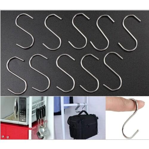 10Pcs/set Stainless Steel Round S Shaped Hooks House Kitchen Pot Pan Hanger Clothes Storage Rack Tool