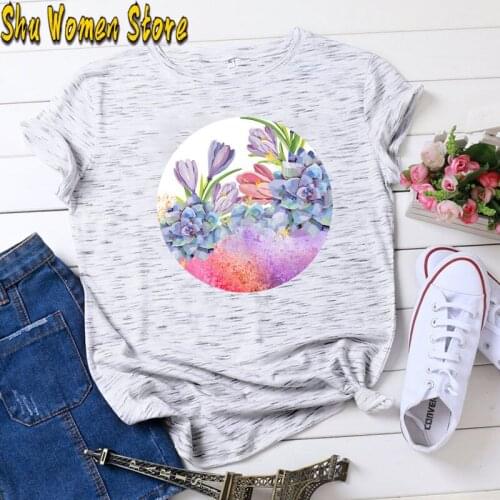 2021 Aesthetic Funny Women T-Shirts Design Tshirt Short Sleeve Oil painting flower printing Tee Tops Vintage T-shirts Womens T