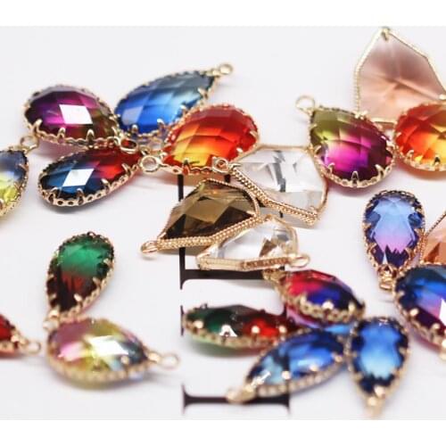 4P/Lot Multi Style Geometric Glass Crystal Pendant Colorful transparency Charms Fit Diy Necklace Bracelet pendant Jewelry Making