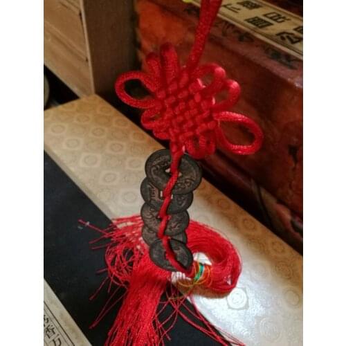 5 bronze coins handmade Chinese knot tassel Luck Pendant