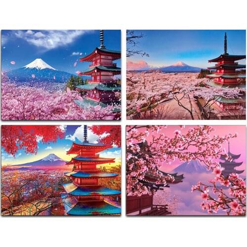 Diy Diamond Painting Embroidery Landscape Picture Of Rhinestones Full Round Mosaic Diamond Scenery Cherry Flower Home Decoration