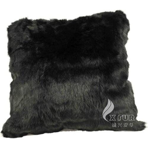 Free Shipping CX-D-05C 40x40cm Black Rabbit Fur Cushion Cover For Home ~DROP SHIPPING