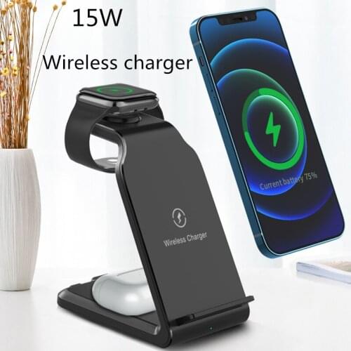 4 in 1 wireless charger 15W fast charging mobile phone holder for iWatch 6 5 4 iPhone 12/11 Pro Max/SE/XS/XR/8 Plus/AirPods 4/3