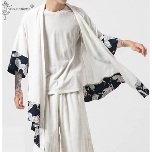 Japanese Kimono Cardigan Men Haori Yukata Male Samurai Autumn Costume Clothing Kimono Jacket Mens Kimono Shirt Yukata Haori