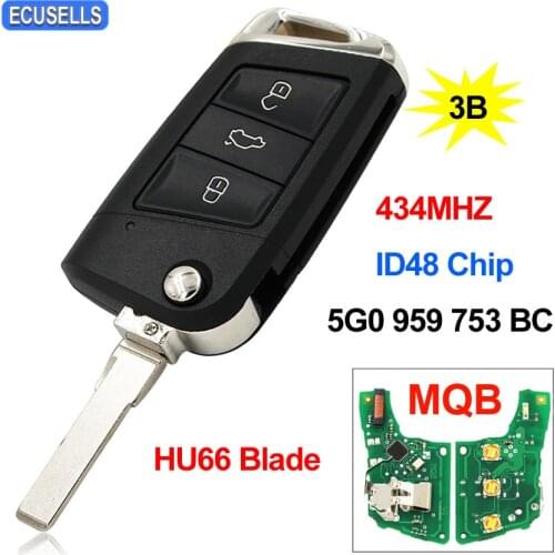 Flip Remote Key 434MHz ID48 Chip HU66 for VW for Volkswagen MQB For Golf VII Golf 7 MK7 Skoda Octavia A7 2017 FCC 5G0 959 753 BC