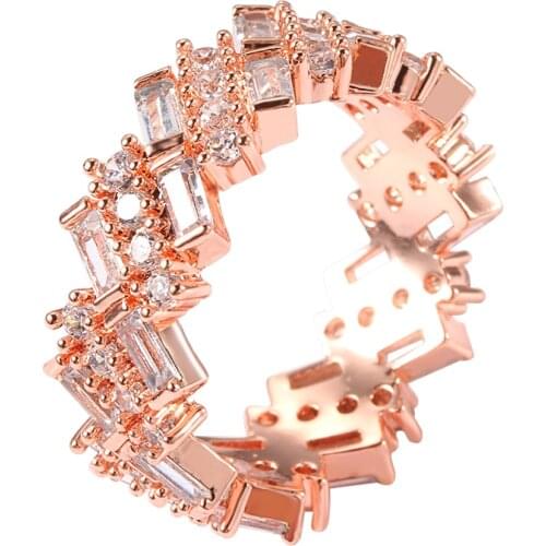 Fashion Charm Banquet Engagement Ring Women Ring Geometric Groove Inlaid Zircon Gold Silver Color Ring For Girl Birthday Gift