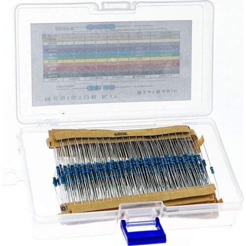 Boxed 1000pcs 50 kinds/resistance in-line five-color ring resistor 1/4W metal film resistor package electronic component package