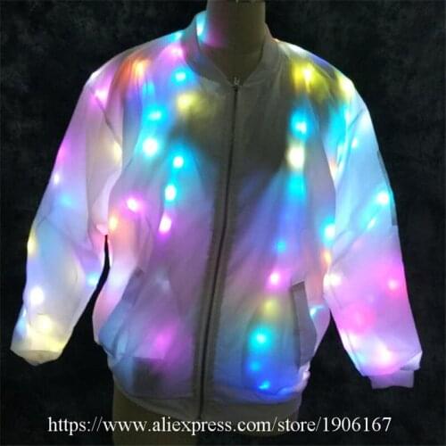Colorful LED Light Party Nightclub Dancer Costume Luminous Ballroom Clothing Light UpDJ Jacket Dance Clothes