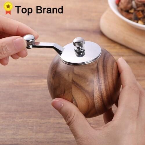 5" Walnut Wood Round Salt and Pepper Grinders Adjustable Size Mini Spice Mill Pepper Grinders For Kitchen Camping BBQ Tools