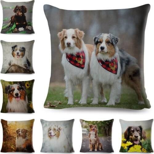 Cute Pet Dog Animal Pillow Case Australian Shepherd Dog Pillow Case for Sofa Home Linen Printed Throw Pillowcase Cushion Cover