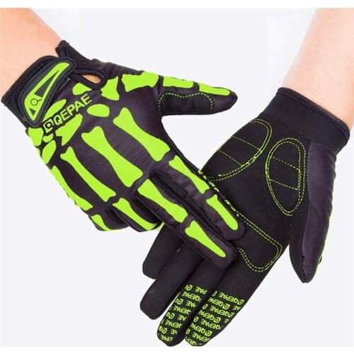 QEPAE Men Bike Gloves Skull Bicycle Full Finger Gloves GEL Pad Shockproof Cycling Gloves Male MTB Bike Gloves -40