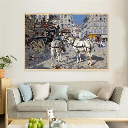 Canvas Oil Painting Street Horse and Carriage Abstract Painting Retro Poster Room Home Decor Giovanni Bordini Wall Art Picture