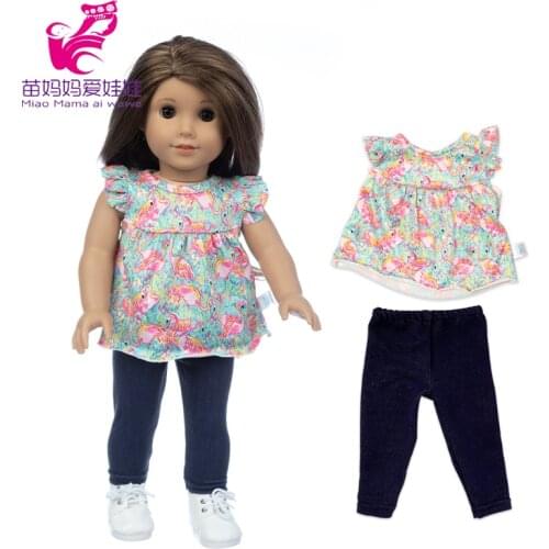 18 Inch Girls Doll Clothes Flower Vest Shirt Tights 40cm Baby Doll Floral Crew Neck Shirt Summer Outfit