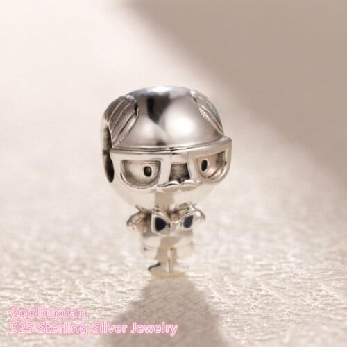 Mothers Day Original 100% 925 Sterling Silver Mr. Wise Charm Blue Enamel beads Fits Brand bracelets Jewelry Making