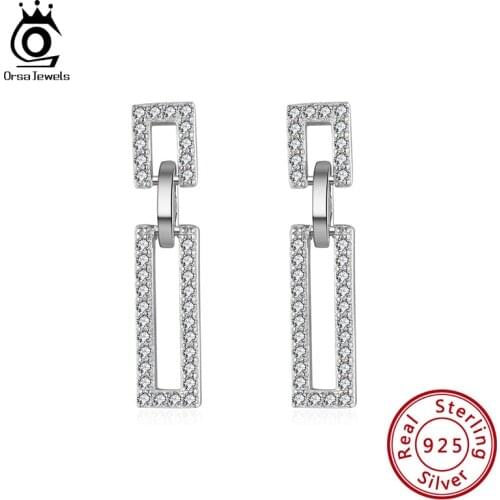 ORSA JEWELS Classic 925 Sterling Silver Drop Earrings Rectangle Dangle For Women Girls Top Quality Party Jewelry Gifts APE20