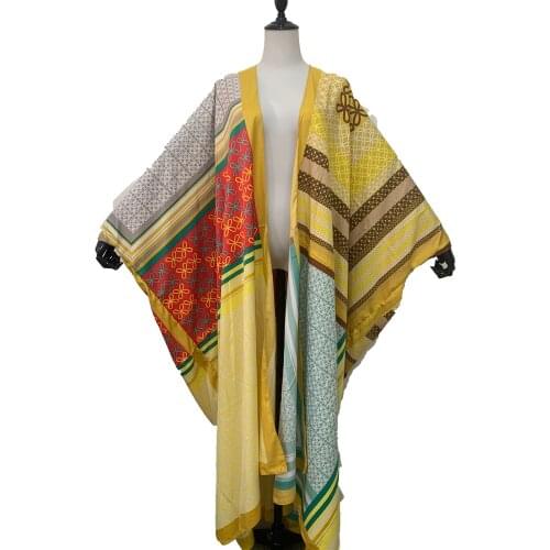 Plus Bohemian Colorful Floral Open Side Silk Kaftan For Swimming Women Middle East 2021 New Kimono For Lady