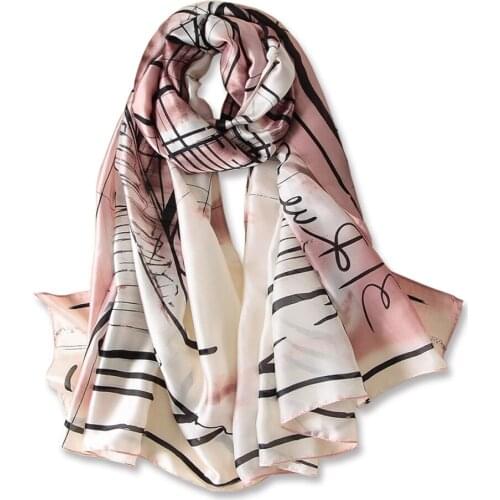 Pure Silk Scarf Women Luxury Brand Long Designer Print Turkish Silk Scarf Shawl 3 Colors Provided