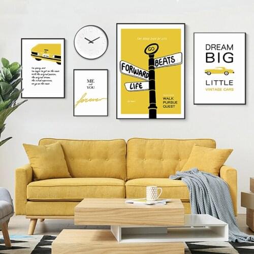 Modern Yellow Dream Letters Prints Poster Canvas Printings Paintings Wall Art Pictures for Living Room Home Interior Decor