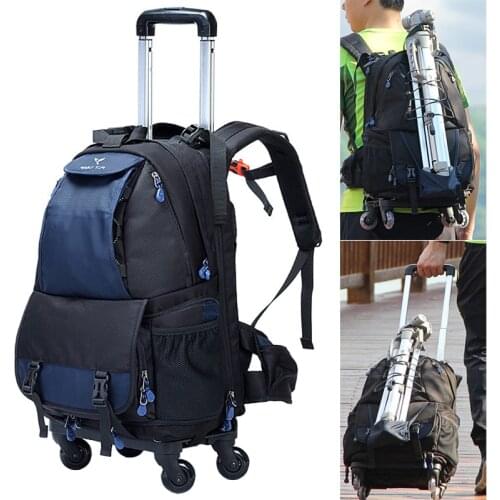 Large Space Trolley Photo SLR Case Camera Nylon Bags Big Capacity Camera Waterproof w/ Rain Cover Backpack Bag
