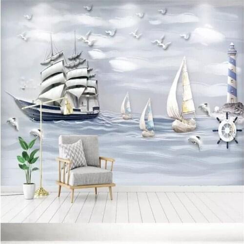 Embossed Solid Sailing Sailing Underwater World Smooth 3D Wall Decorative Paint Manufacturer Wholesale Wallpaper Mural Custom Ph