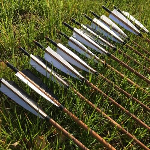 6/12/24PCS 32'' Black & White Turkey Fether Traditional Handmade Bamboo Arrows For Archery