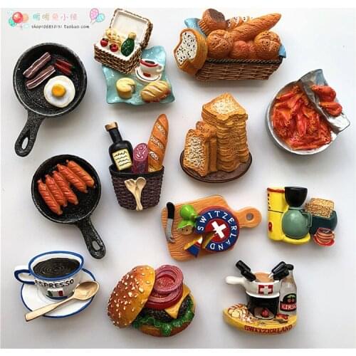 Food Pan bread coffee cake three-dimensional magnetic stickers resin refrigerator stickers