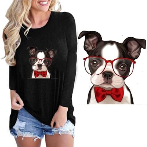 Ironing on Heat Transfer Printing Patches Stickers for Clothes T-shirt DIY Appliques Washable Cartoon bulldog Patches Wholesale