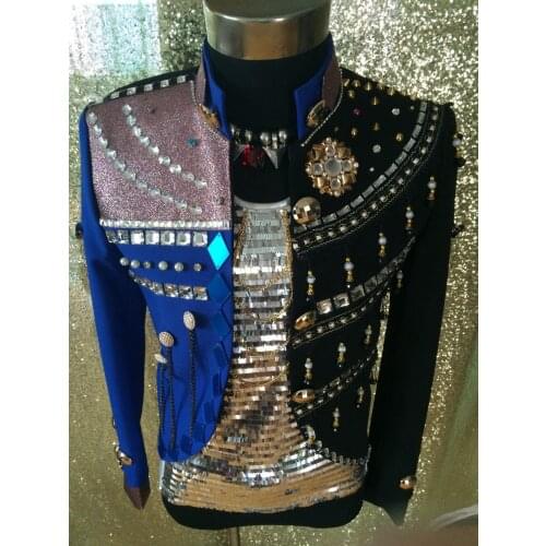 High quality Male Ssinger Rhinestone Crystal Performance Slim Jacket Nightclub singer Stage Wear Party show ds stage costumes