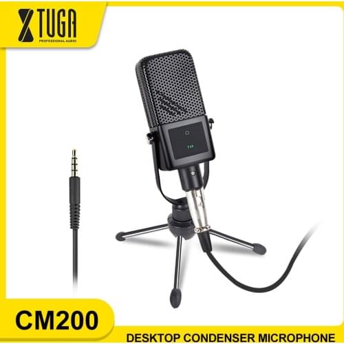XTUGA Condenser Microphone 3.5mm Jack Plug and Play with Mini Tripod Stand Sound Recording For Live Broadcast/Mobile Phone