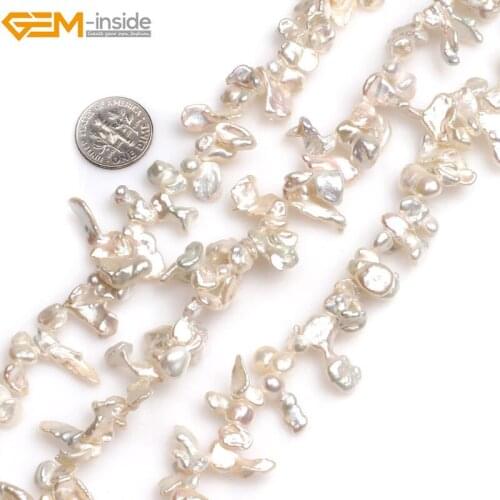 Gem-inside Natural Top Drilled White Freeform Freshwater Cultured Luster Pearls Beads for Jewelry Making 15inches DIY Jewellery