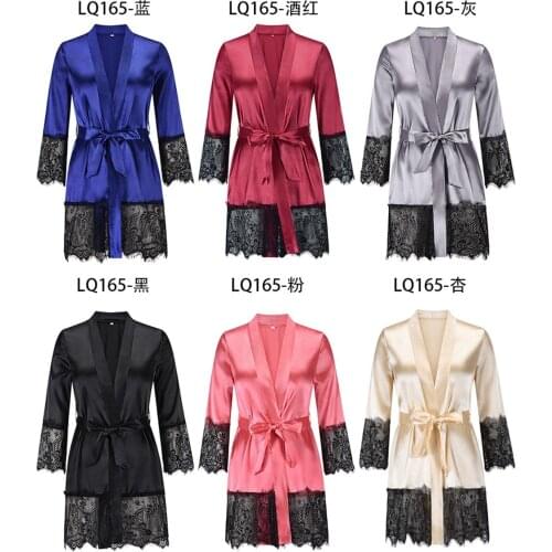 Women Faux Silk Pajamas Sleepwear Embroidery Lace Bath Gown Wedding Night Dress With Belt Vestidos De Fiesta Robe Femme