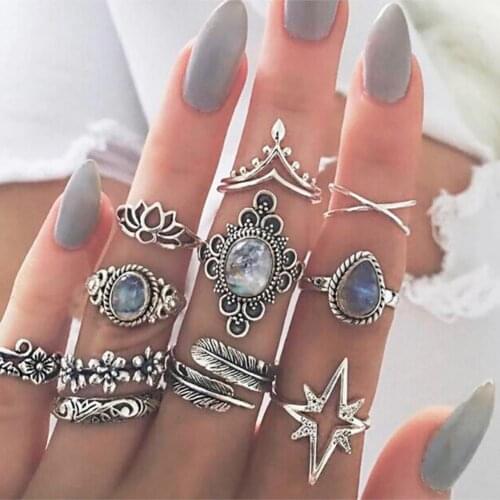 11Pcs Women Retro Hollow Rhinestone Knuckle Midi Finger Tip Stacking Joint Ring