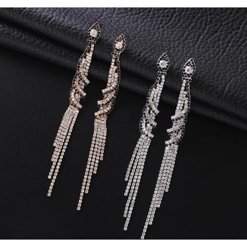 New Crystal Drop Earrings black and white Long Chain Tassel Dangle Earrings For Women Jewelry Brincos jewelry Gift E699