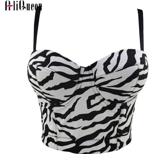 Korean Sexy Tank Zebra Bustier Push Up Night Club Bralette Spaghetti Strap Bustier Womens Bra Cropped Top Vest Camisole Corsets