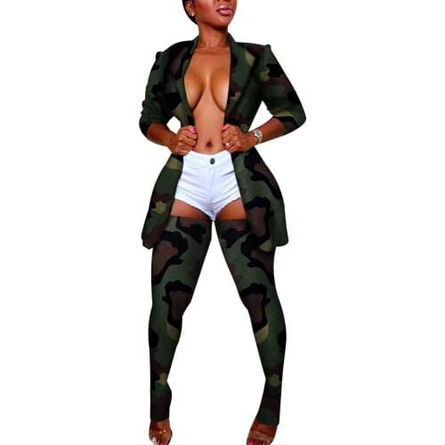Leopard Camo Plus Size Vintage 2 Piece Outfit Women Long Sleeve Blazer Top+Long Socks Sweatsuits Autumn Winter Matching Set Suit