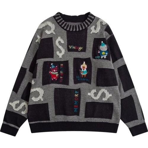 Harajuku New Design Casual Women Pullover Sweater O Neck Long Sleeve Letter Jacquard Thick Black Knitted Tops Autumn Winter New