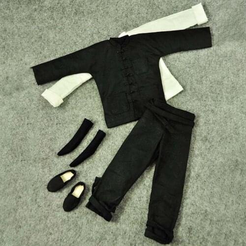 1/6 Chinese Black Long-sleeve Suit Male Soldier Kung Fu Clothes Fit 12'' Action Figure Body Dolls