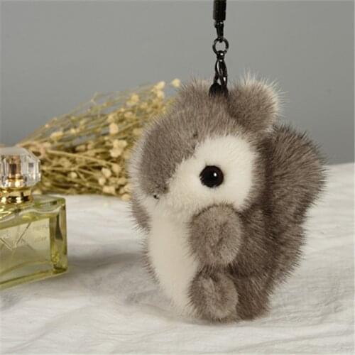 2019 12cm Fashion Mink Simulation Fox Fluffy Keychain Animal Small Squirrel Keychain Silver-Plated Handing Car Pendant