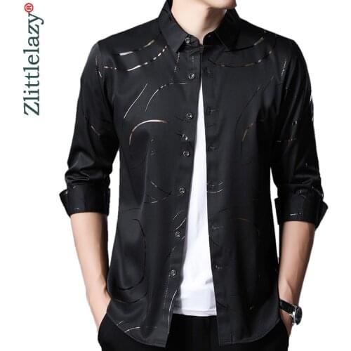 2020 Brand Casual Luxury Gilding Long Sleeve Slim Fit Men Shirt Streetwear Social Dress Autumn Shirts Mens Fashions Jersey 92342