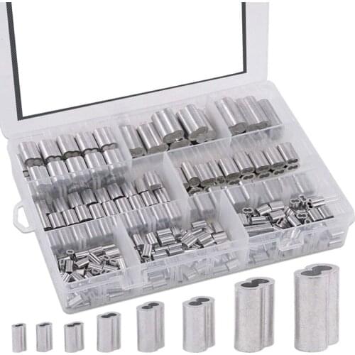 315Pcs 8 Sizes Aluminum Crimping Loop Sleeve Double Barrel Ferrule for Wire Rope and Cable Line End Assortment Kit