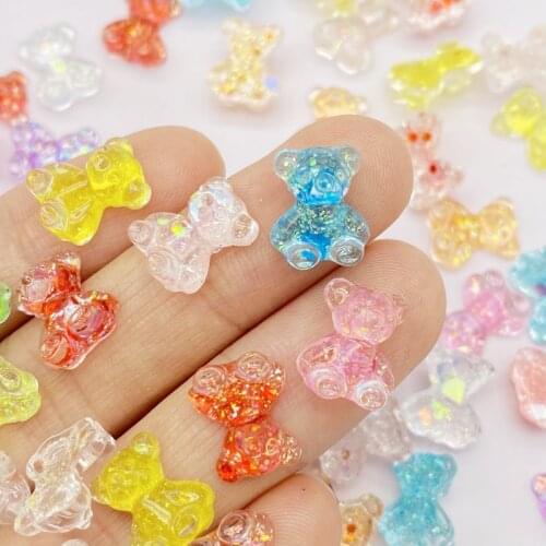 40Pcs New Resin 10*11mm Cute Mini Shiny Bear Flat Back Cabochon Scrapbooking Hair Bow Center Embellishments DIY Accessories F42