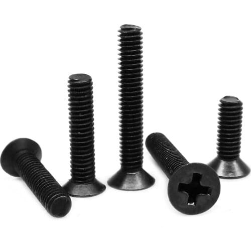50pcs M1 M1.2 M1.4 M1.6 M2 M2.5 M3 M3.5 M4 GB819 Mini Small Micro Black Steel Cross Phillips Flat Countersunk Head Screw Bolt